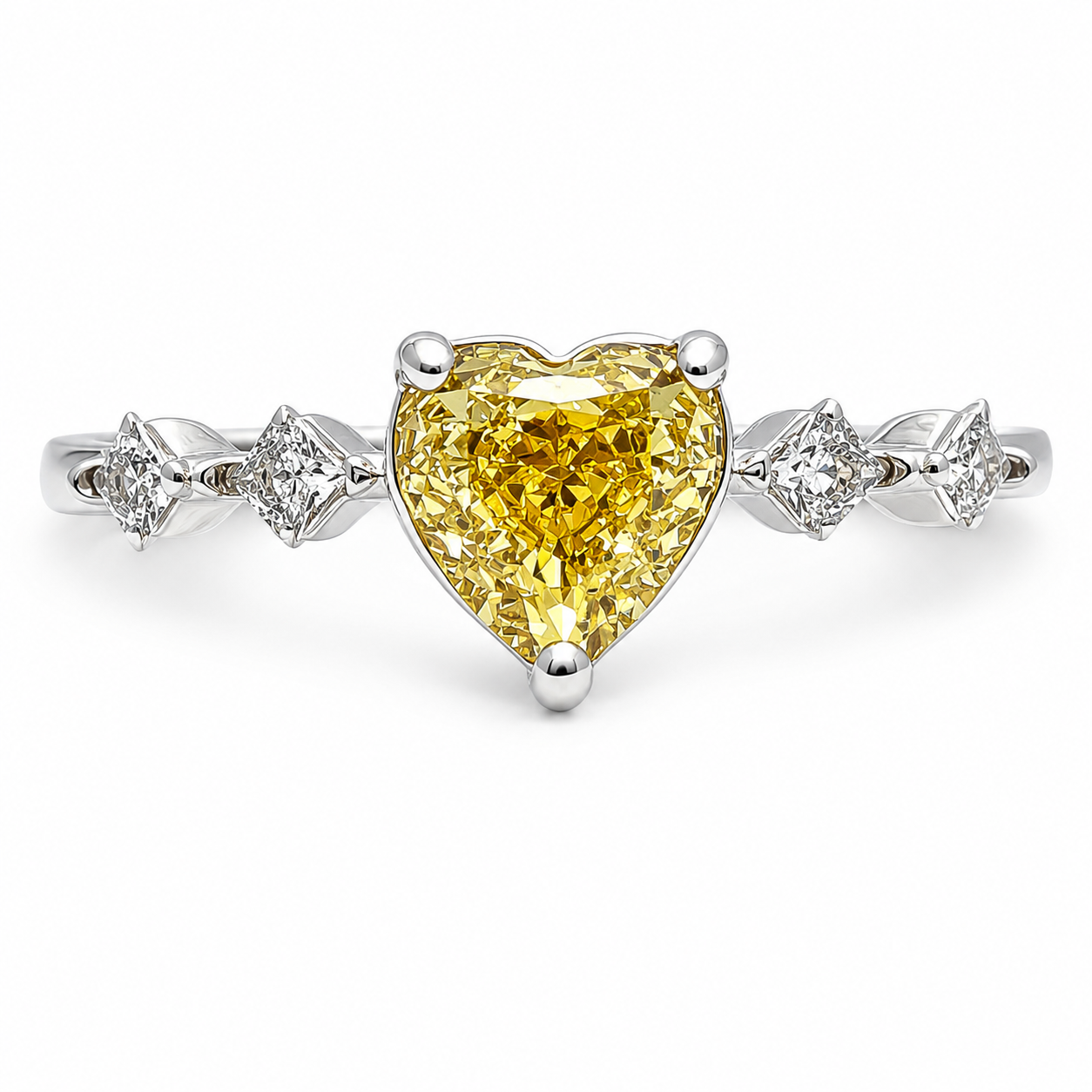 Anillo Corazon Zirconia Amarilla Plata Ley 925