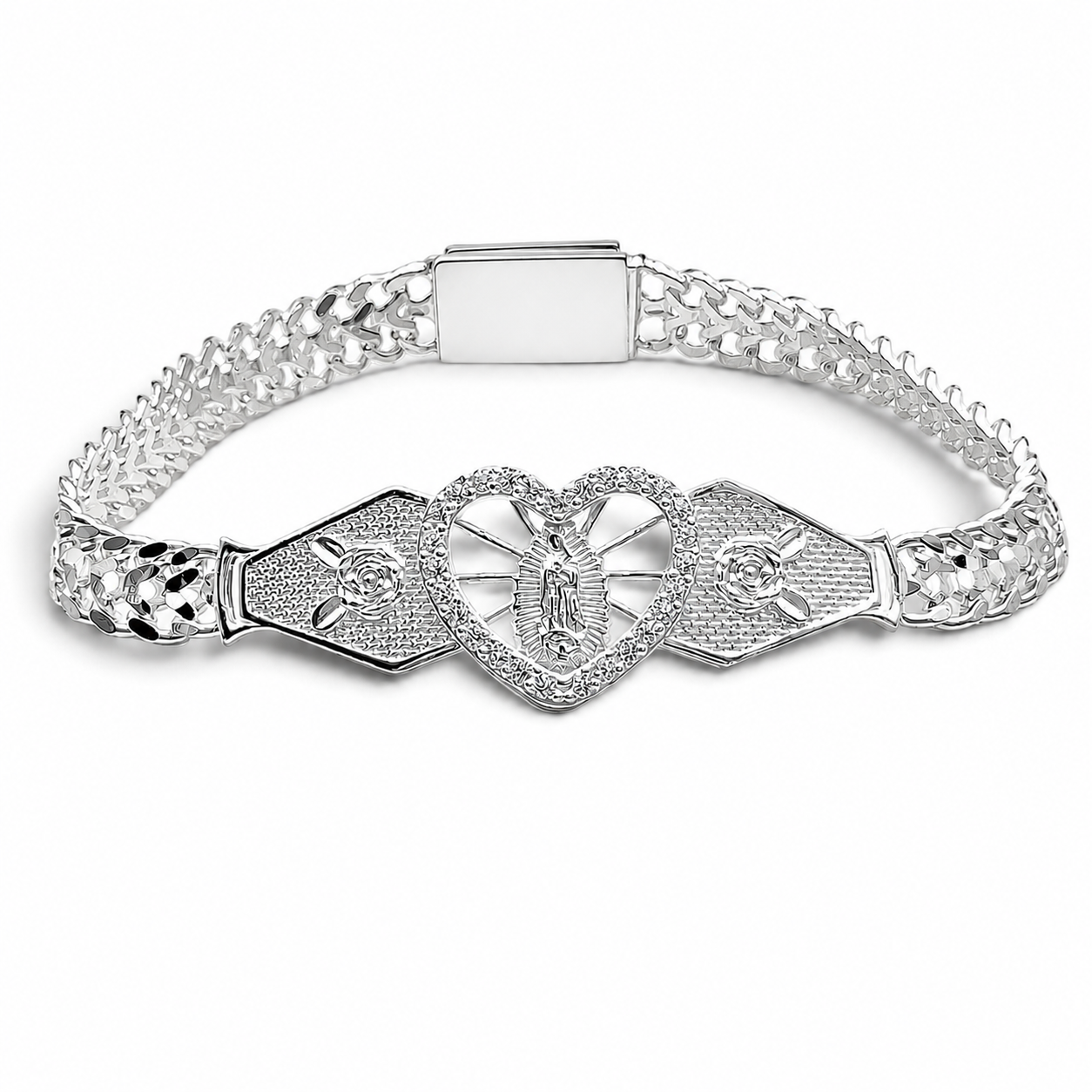 Pulso Corazon Virgen 6mm Plata Ley 925