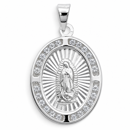 Dije Medalla Virgen Zirconia Plata Ley 925
