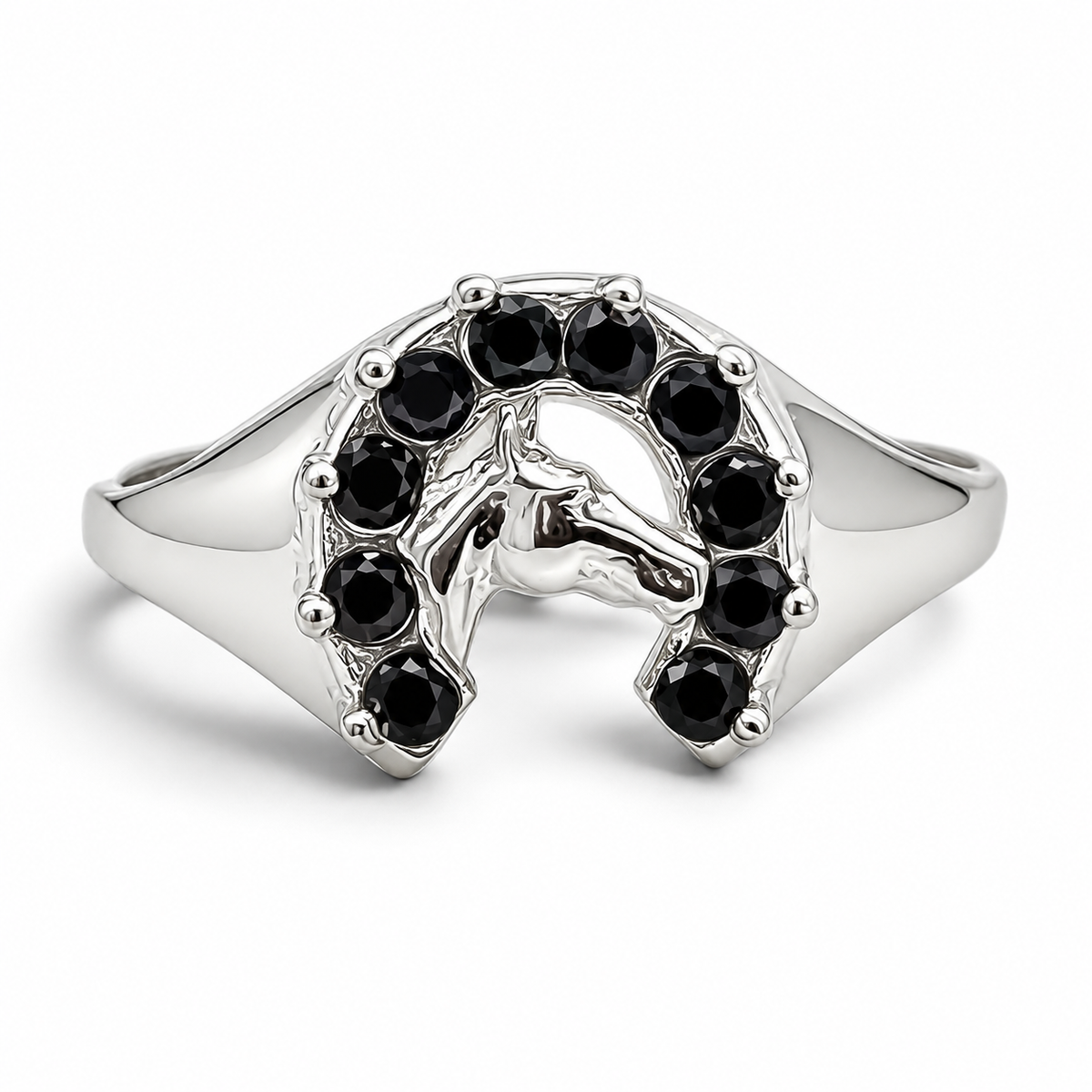 Anillo Herradura Negro Plata Ley 925
