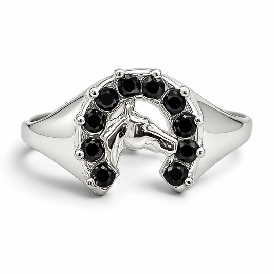 Anillo Herradura Negro Plata Ley 925