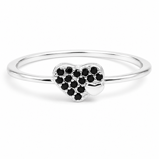 Anillo Corazon Negro Plata Ley 925
