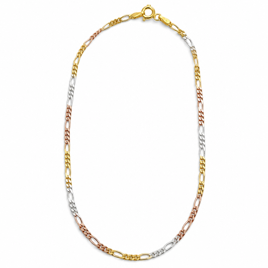 Tobillera Figaro Tricolor Plata Ley 925