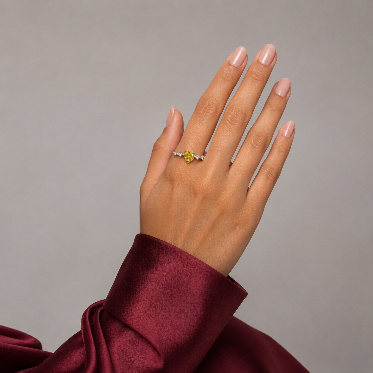 Anillo Corazon Zirconia Amarilla Plata Ley 925