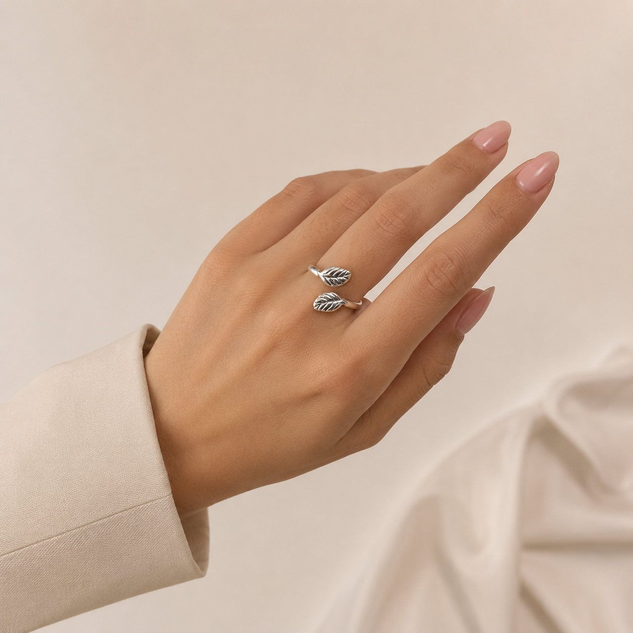 Anillo Hojitas Plata Ley 925