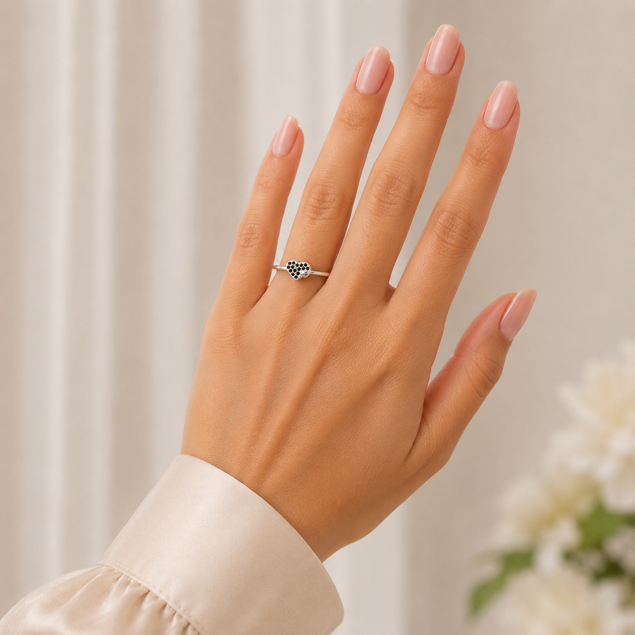 Anillo Corazon Negro Plata Ley 925