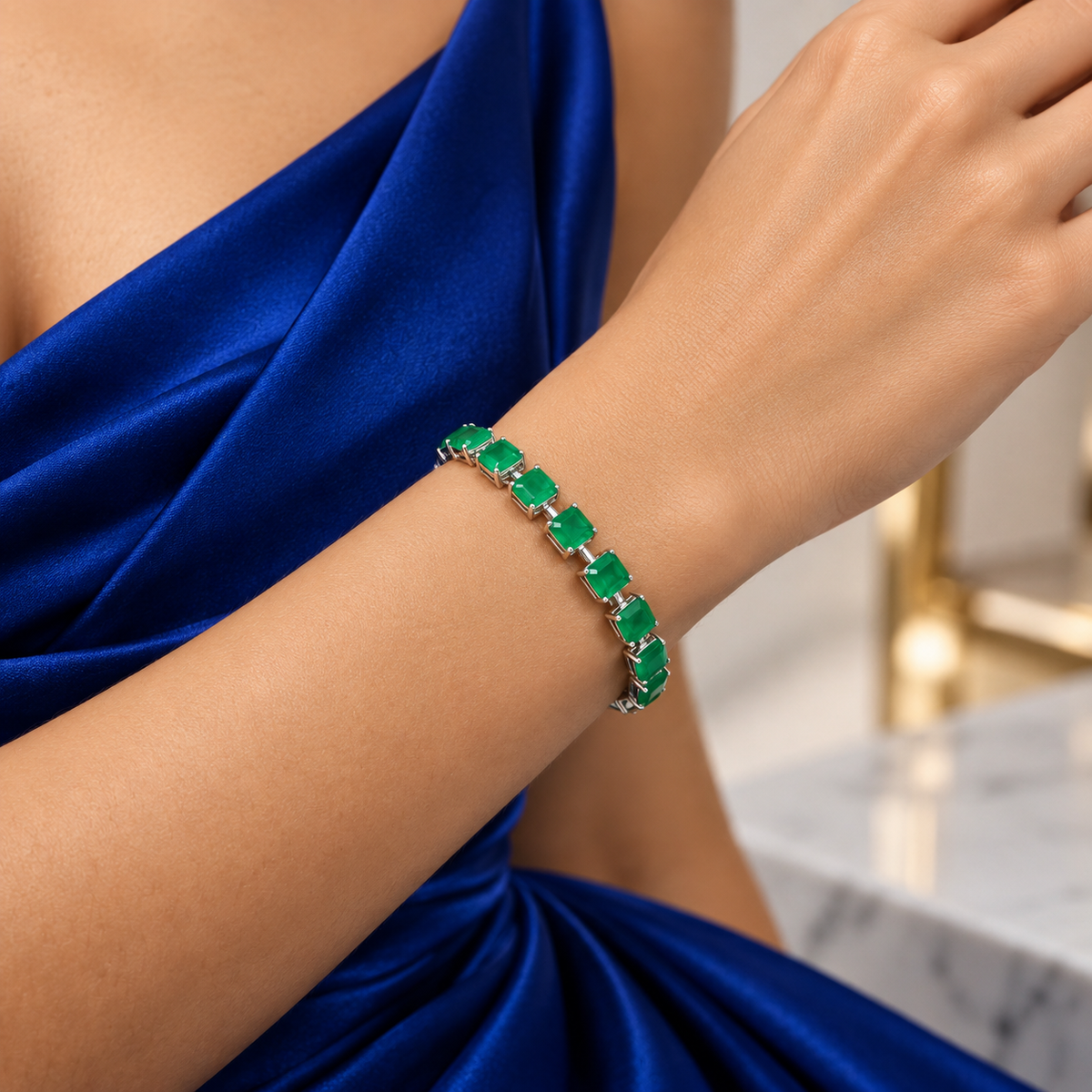 Pulsera Cuadro Verde Turmalina Plata Ley 925