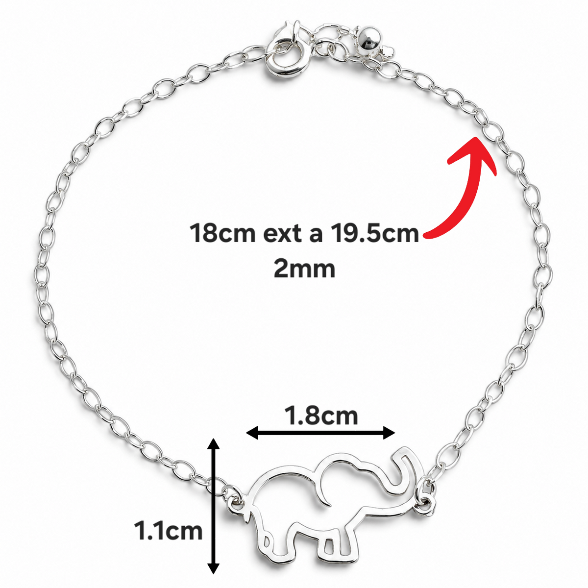 Pulsera Elefante Plata Ley 925