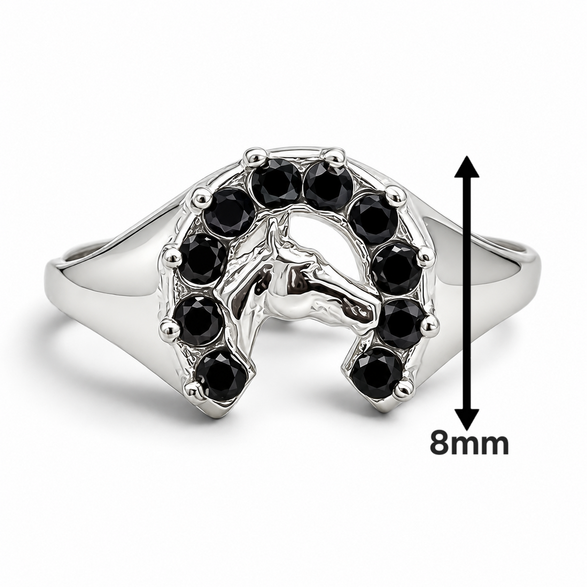Anillo Herradura Negro Plata Ley 925