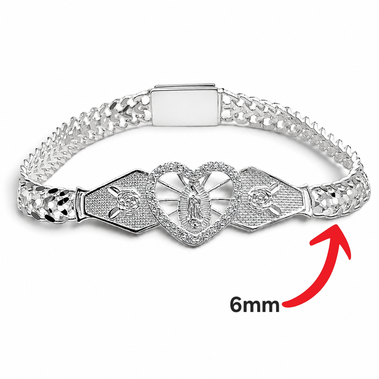 Pulso Corazon Virgen 6mm Plata Ley 925