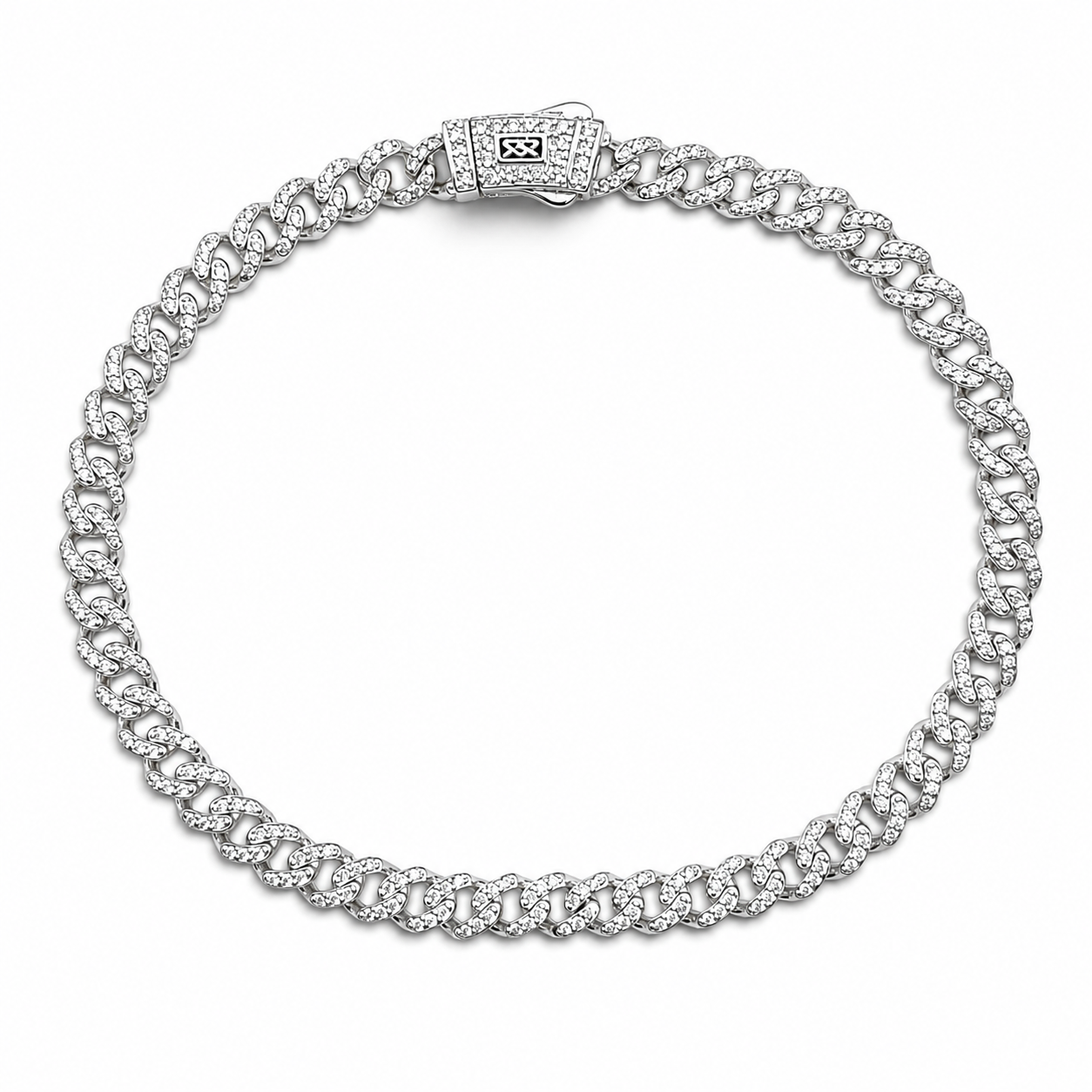 Pulso Cubano Mona Zirconia 4mm Plata Ley 925