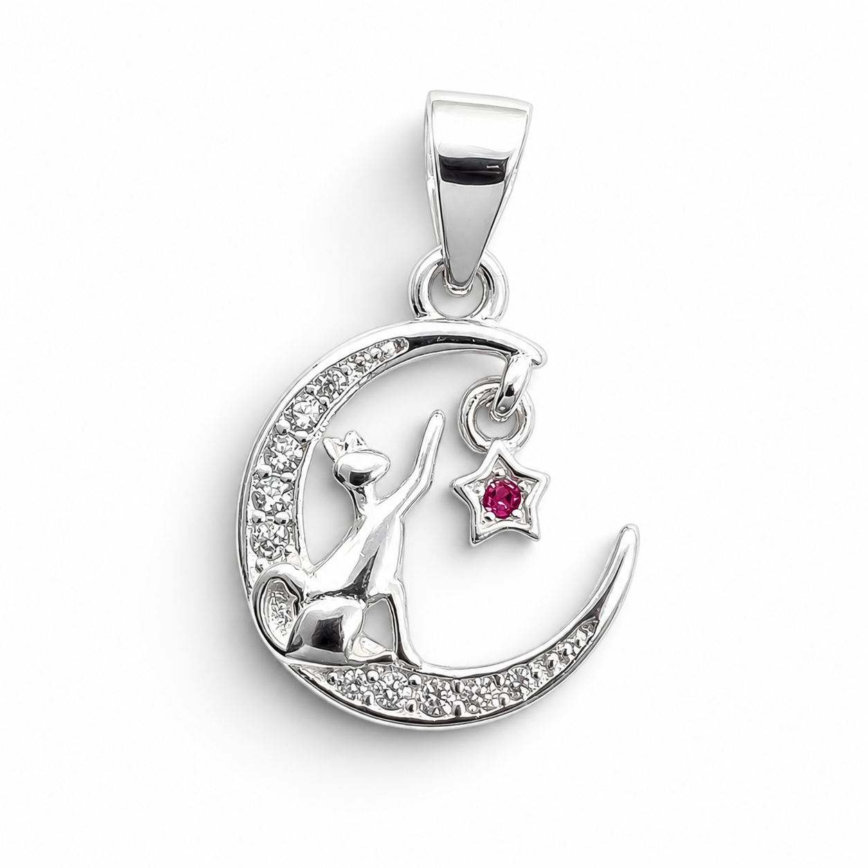 Dije Luna Gato Fiusha Plata Ley 925