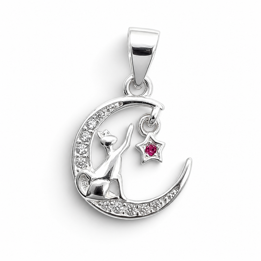 Dije Luna Gato Fiusha Plata Ley 925