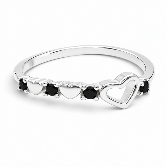 Anillo Corazon Negro Plata Ley 925