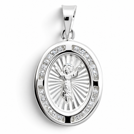 Dije Medalla Ovalo Zirconia Plata Ley 925