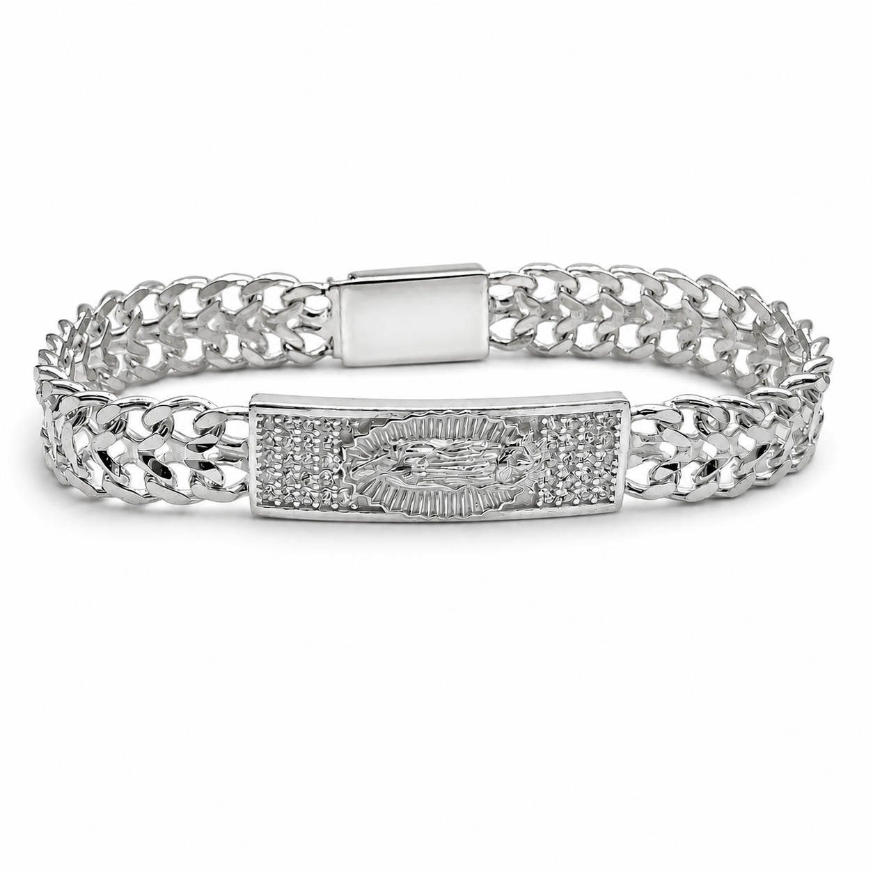 Esclava Doble Cubano Virgen 8mm Plata Ley 925