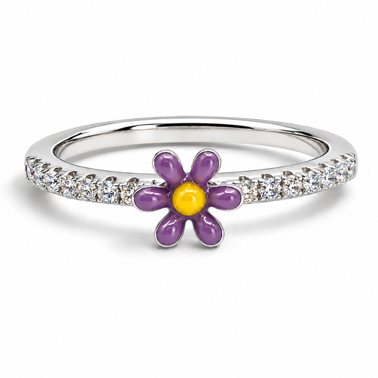 Anillo Zirconia Margarita Plata Ley 925