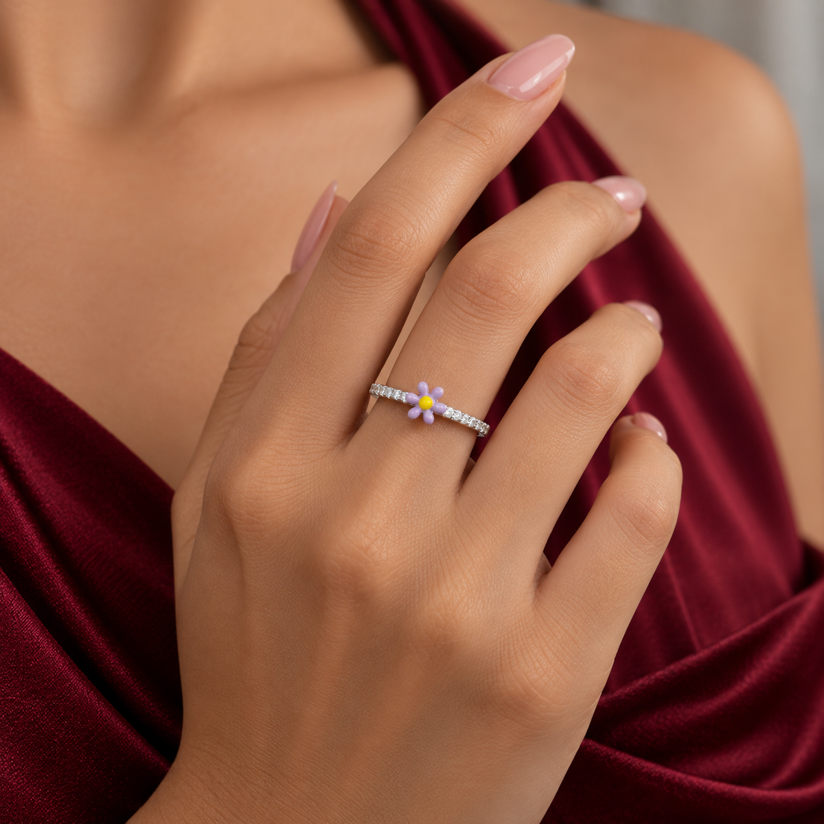 Anillo Zirconia Margarita Plata Ley 925