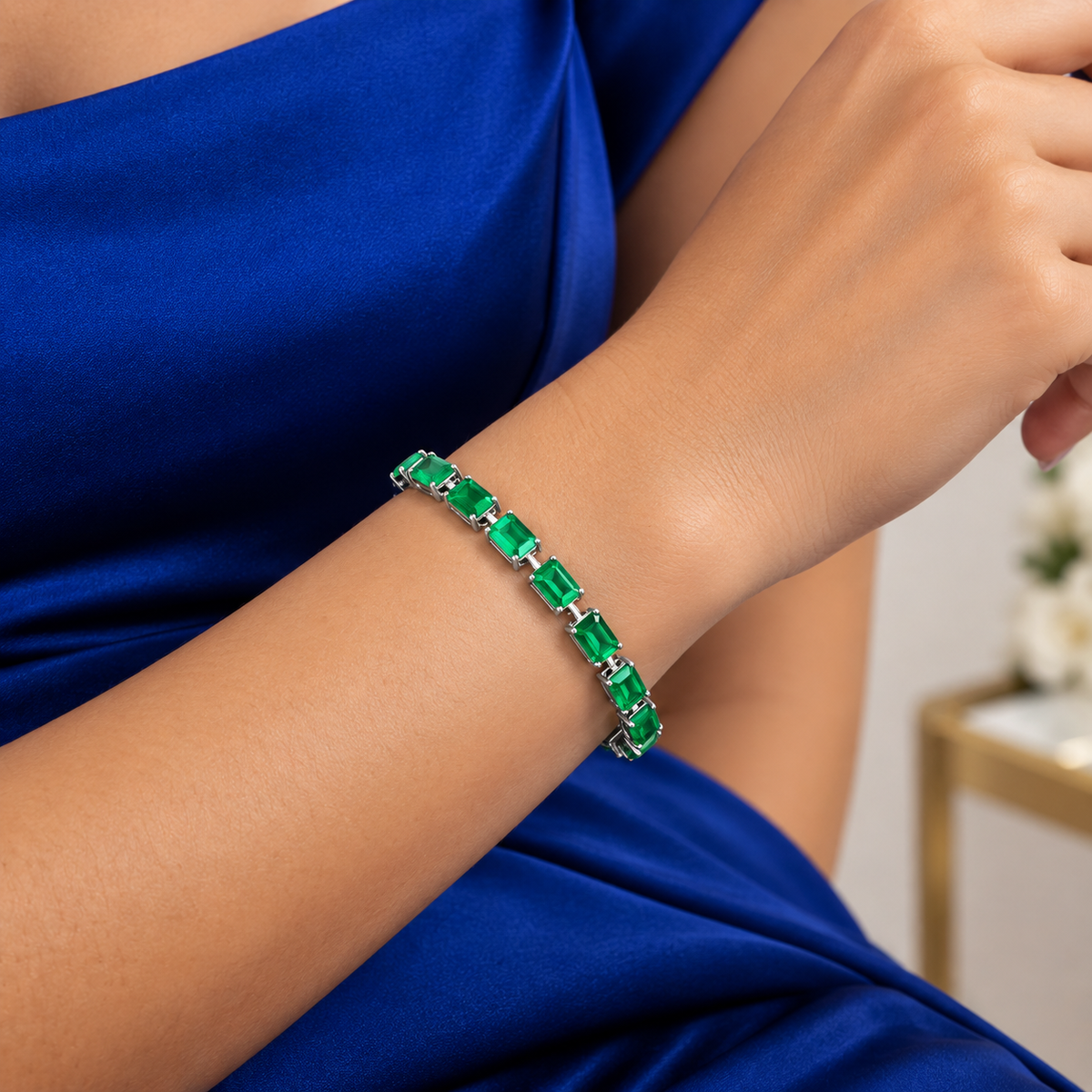Pulsera Verde Turmalina Plata Ley 925