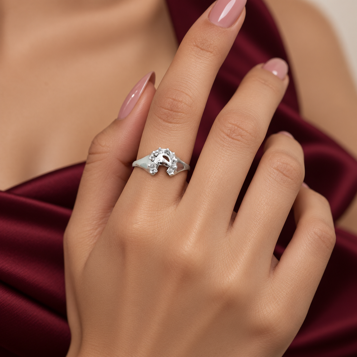 Anillo Herradura Blanco Plata Ley 925