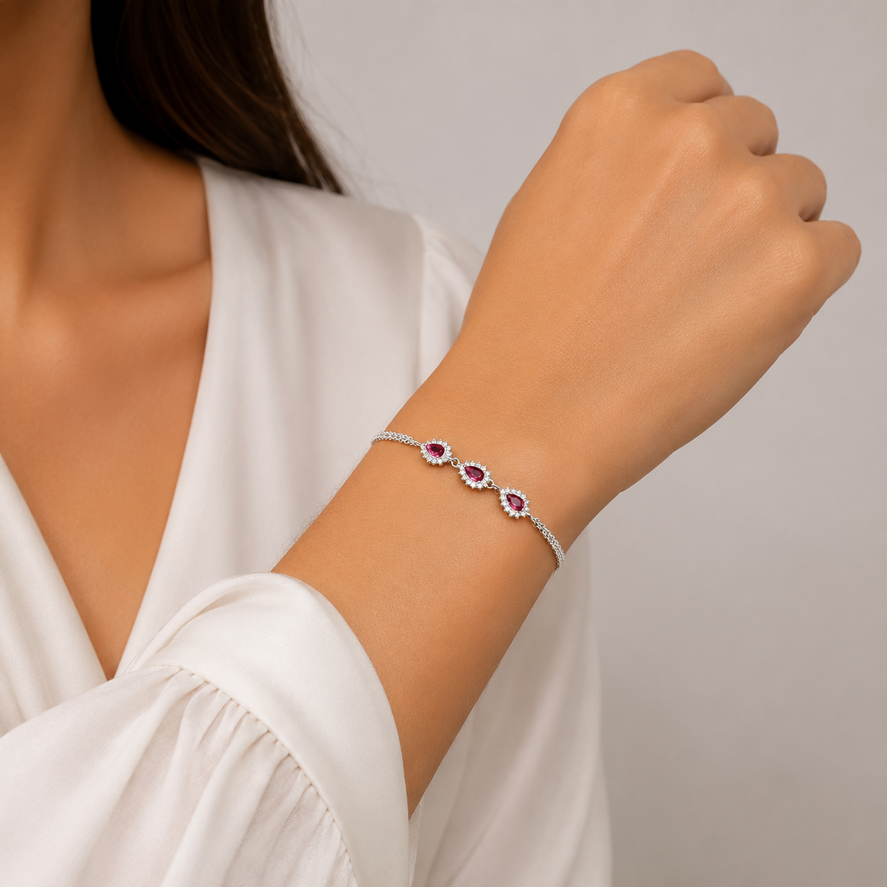 Pulsera Zirconia Fiusha Plata Ley 925