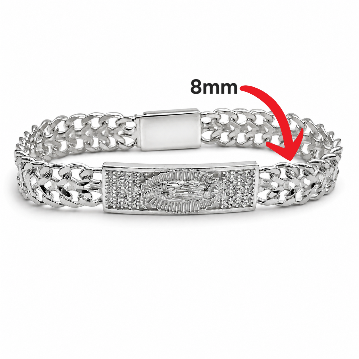 Esclava Doble Cubano Virgen 8mm Plata Ley 925
