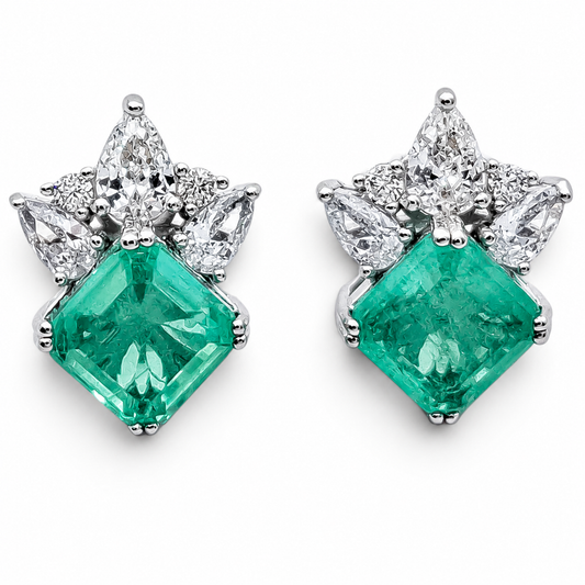 Arete Cuadro Verde Zirconia Plata Ley 925