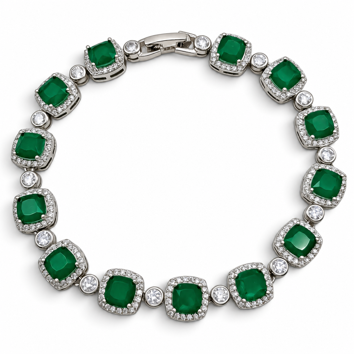 Pulsera Cuadro Verde Turmalina Zirconia Plata Ley 925