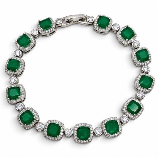 Pulsera Cuadro Verde Turmalina Zirconia Plata Ley 925
