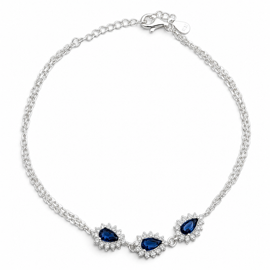 Pulsera Zirconia Azul Plata Ley 925