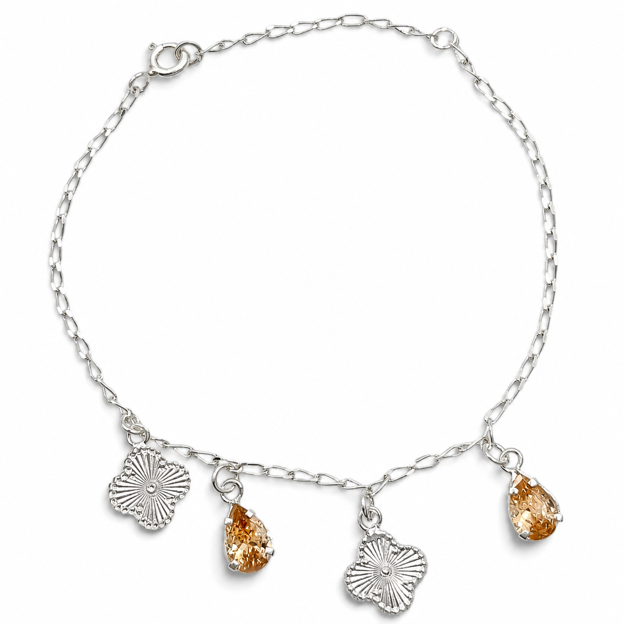 Pulsera Trebol Gota Plata Ley 925