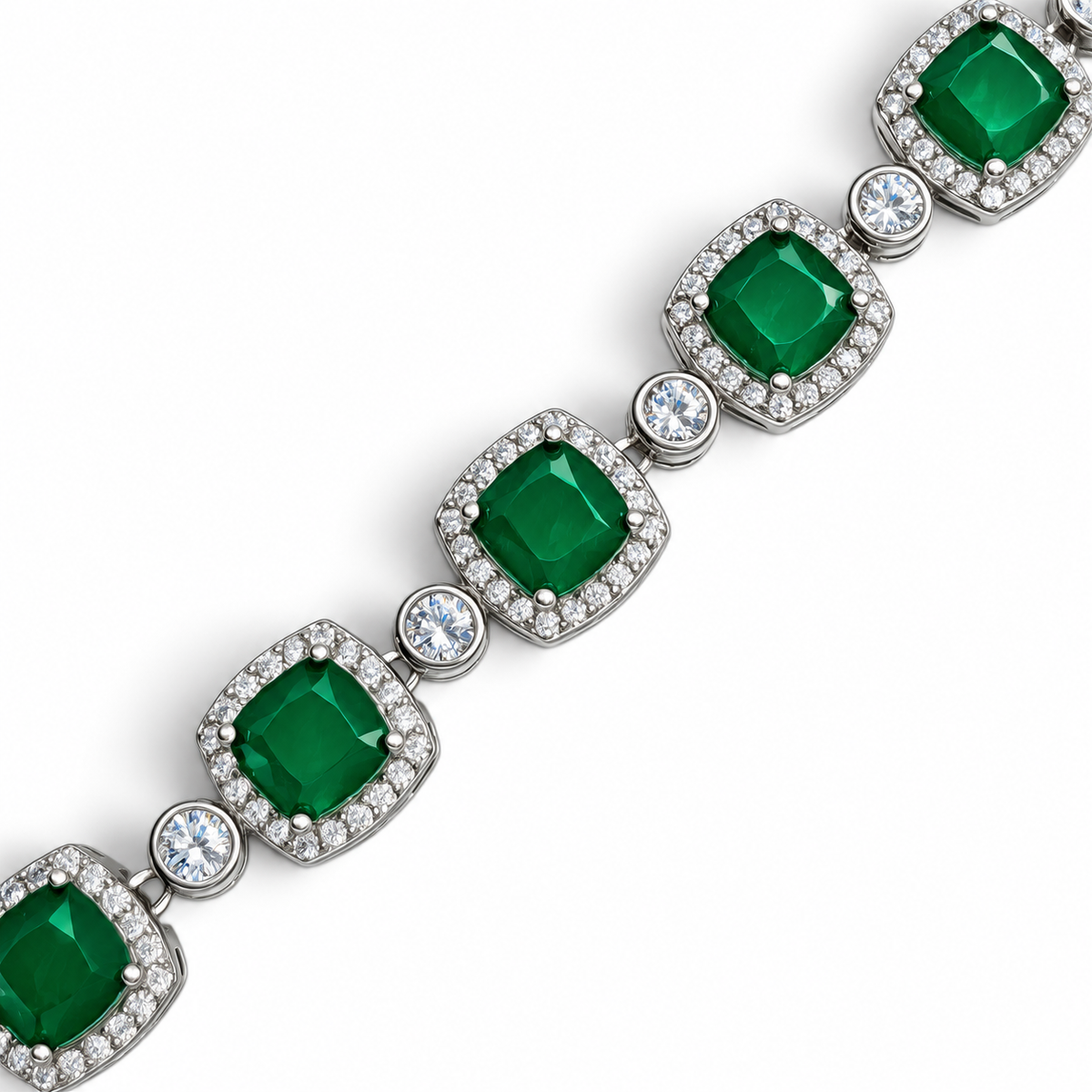 Pulsera Cuadro Verde Turmalina Zirconia Plata Ley 925