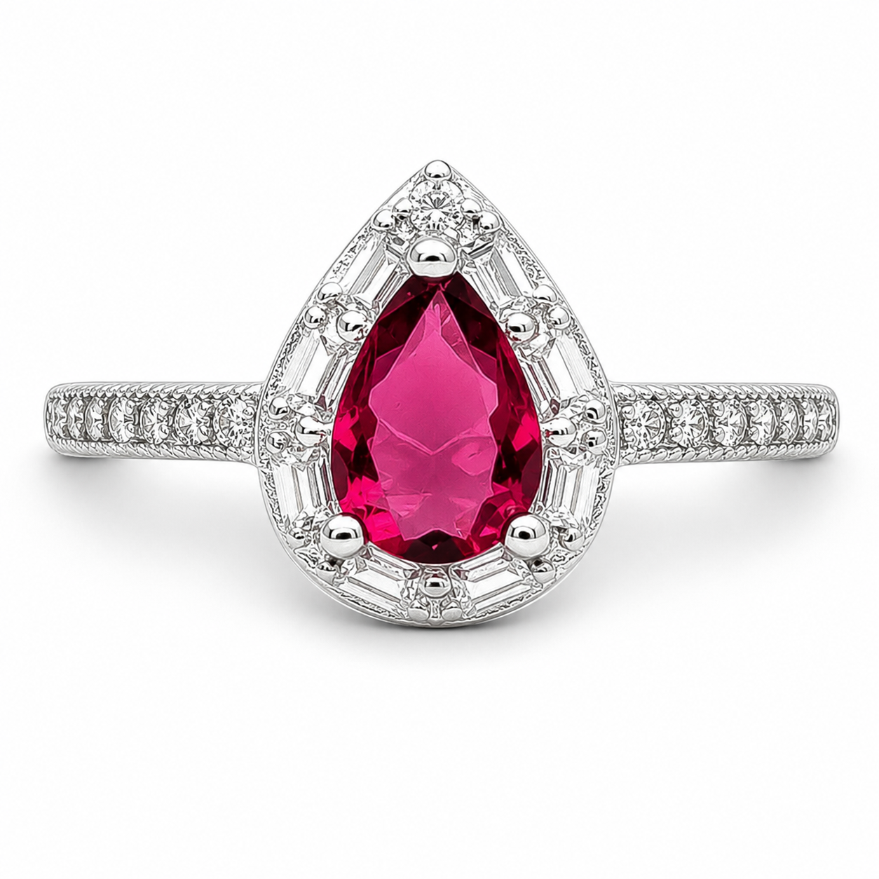 Anillo Gota Chica Rojo Plata Ley 925