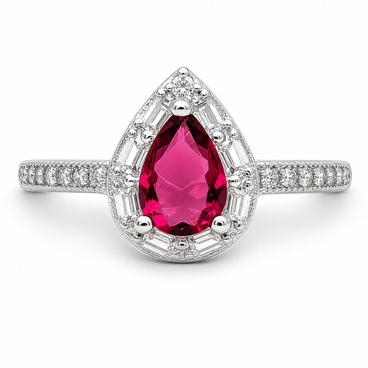 Anillo Gota Chica Rojo Plata Ley 925