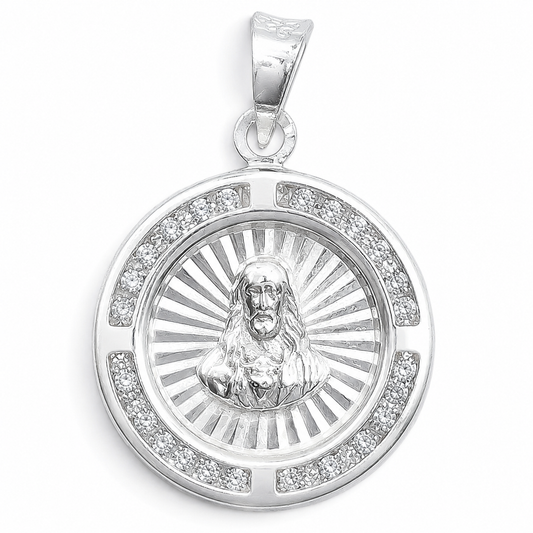 Dije Medalla Sagrado Corazon Chico Plata Ley 925