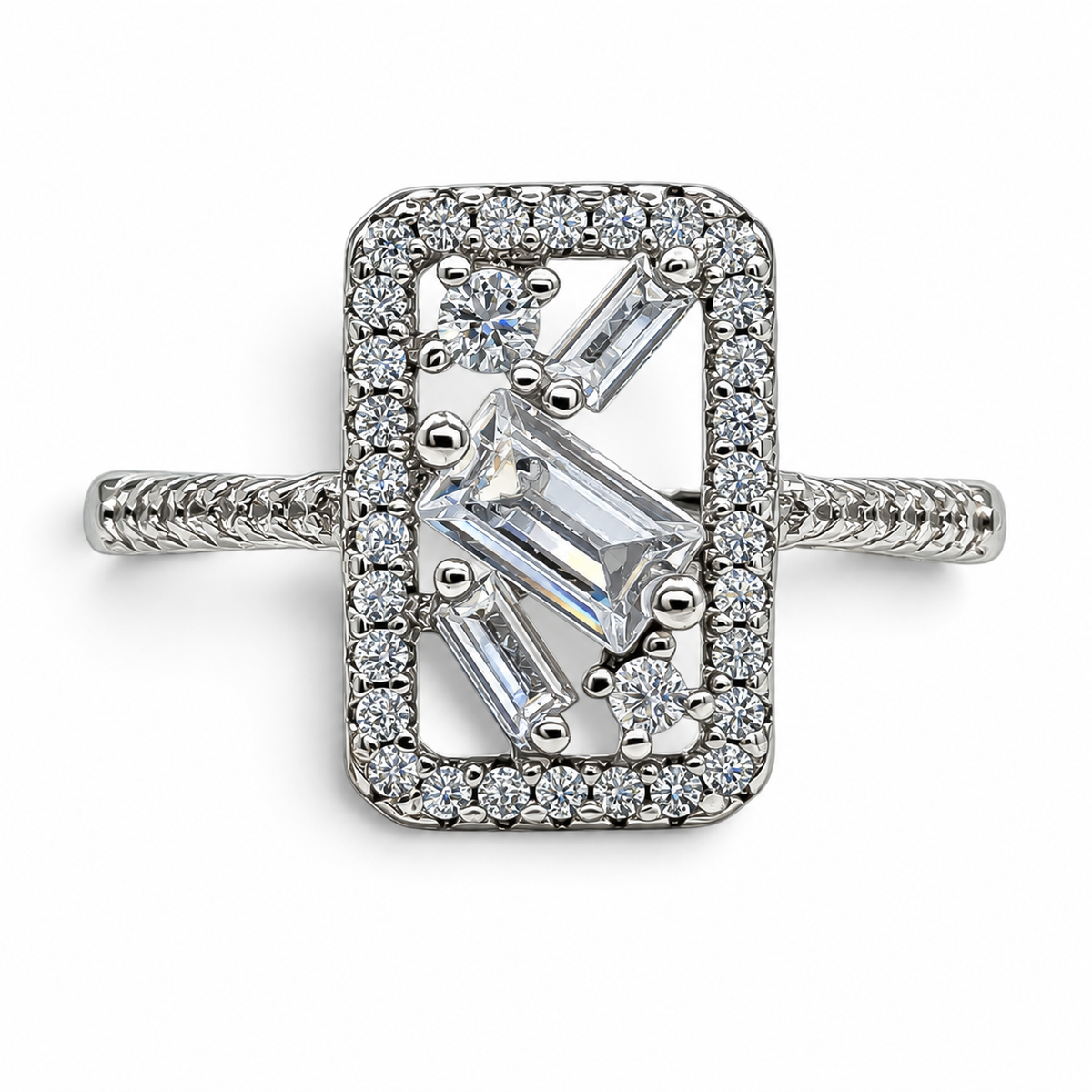 Anillo Zirconia Rectangulo Plata Ley 925