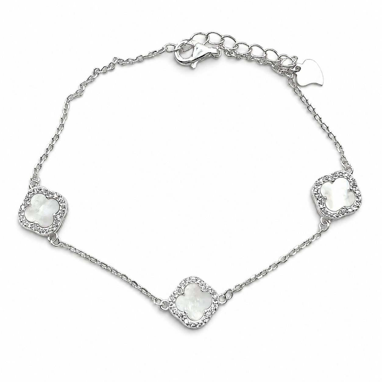Pulsera Van Blanca 3 Treboles Plata Ley 925