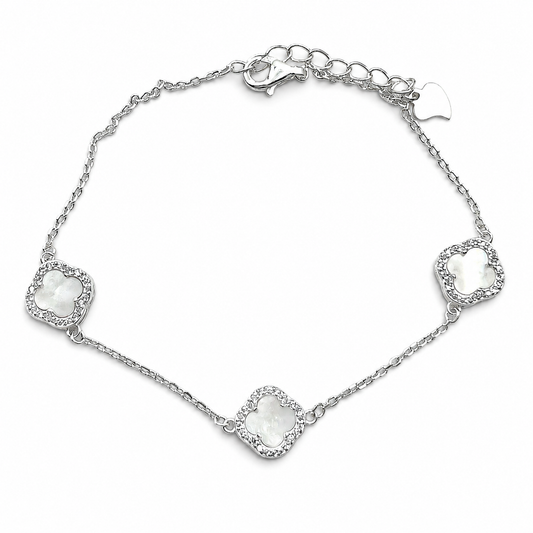 Pulsera Van Blanca 3 Treboles Plata Ley 925