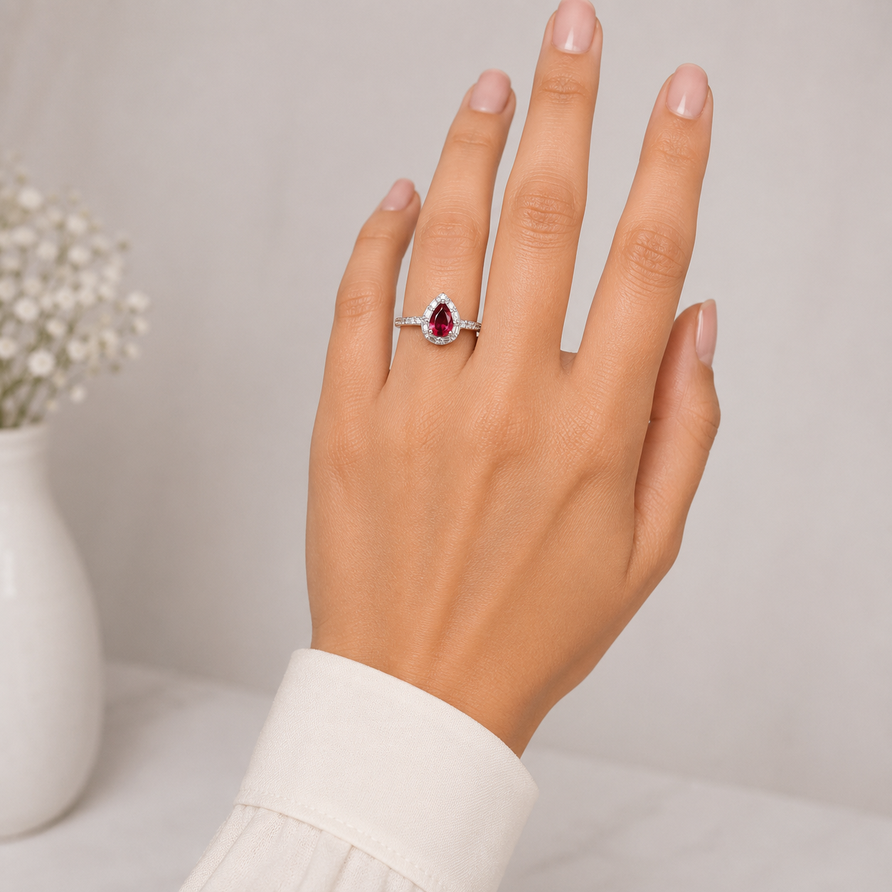 Anillo Gota Chica Rojo Plata Ley 925