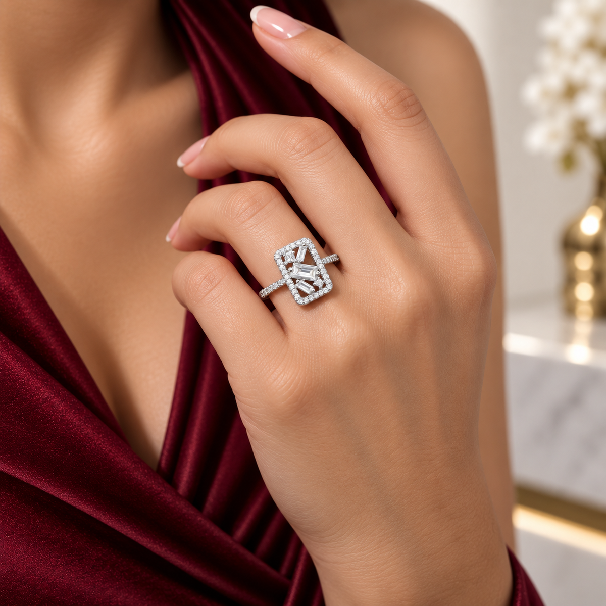 Anillo Zirconia Rectangulo Plata Ley 925