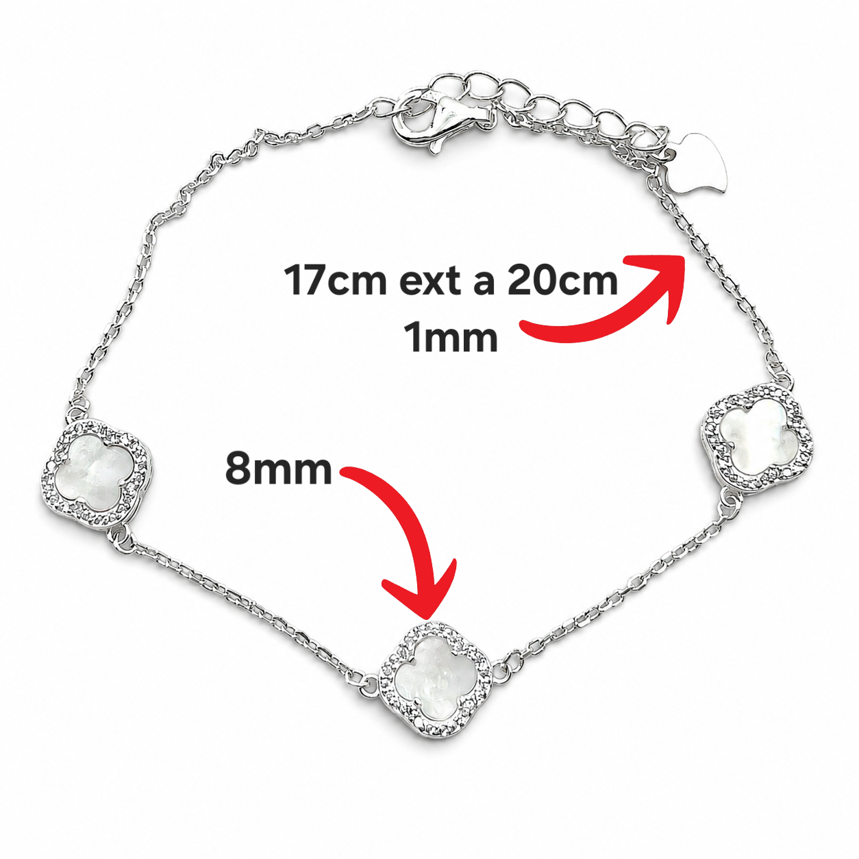 Pulsera Van Blanca 3 Treboles Plata Ley 925