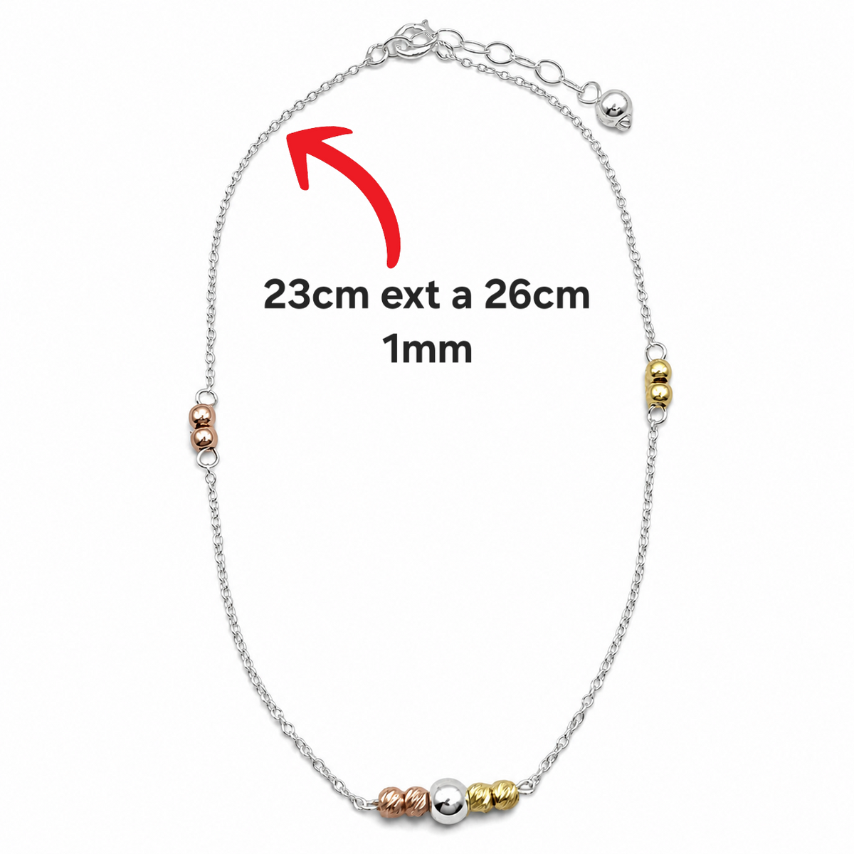 Tobillera Tricolor Plata Ley 925