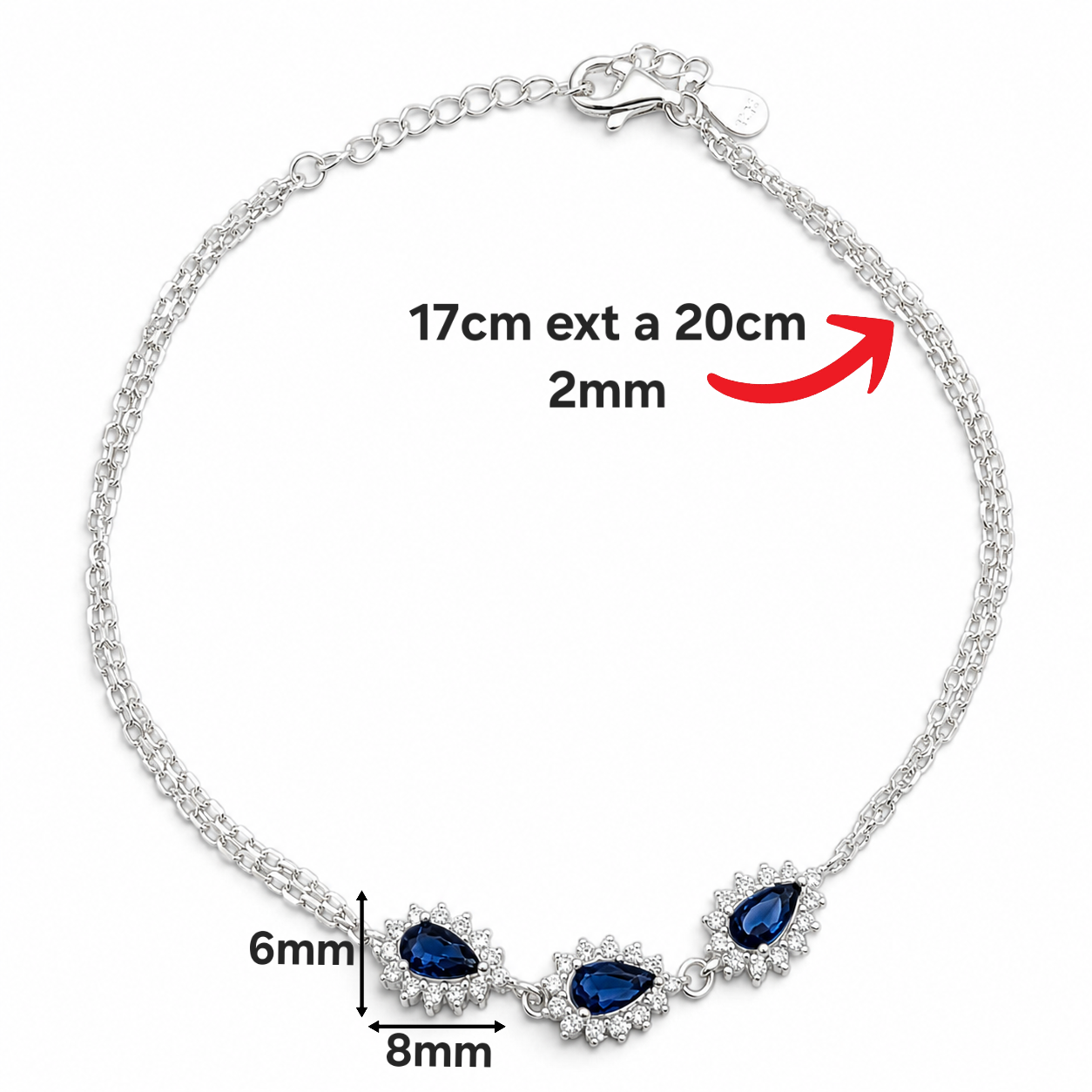 Pulsera Zirconia Azul Plata Ley 925