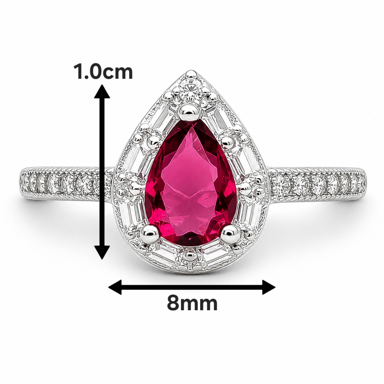 Anillo Gota Chica Rojo Plata Ley 925