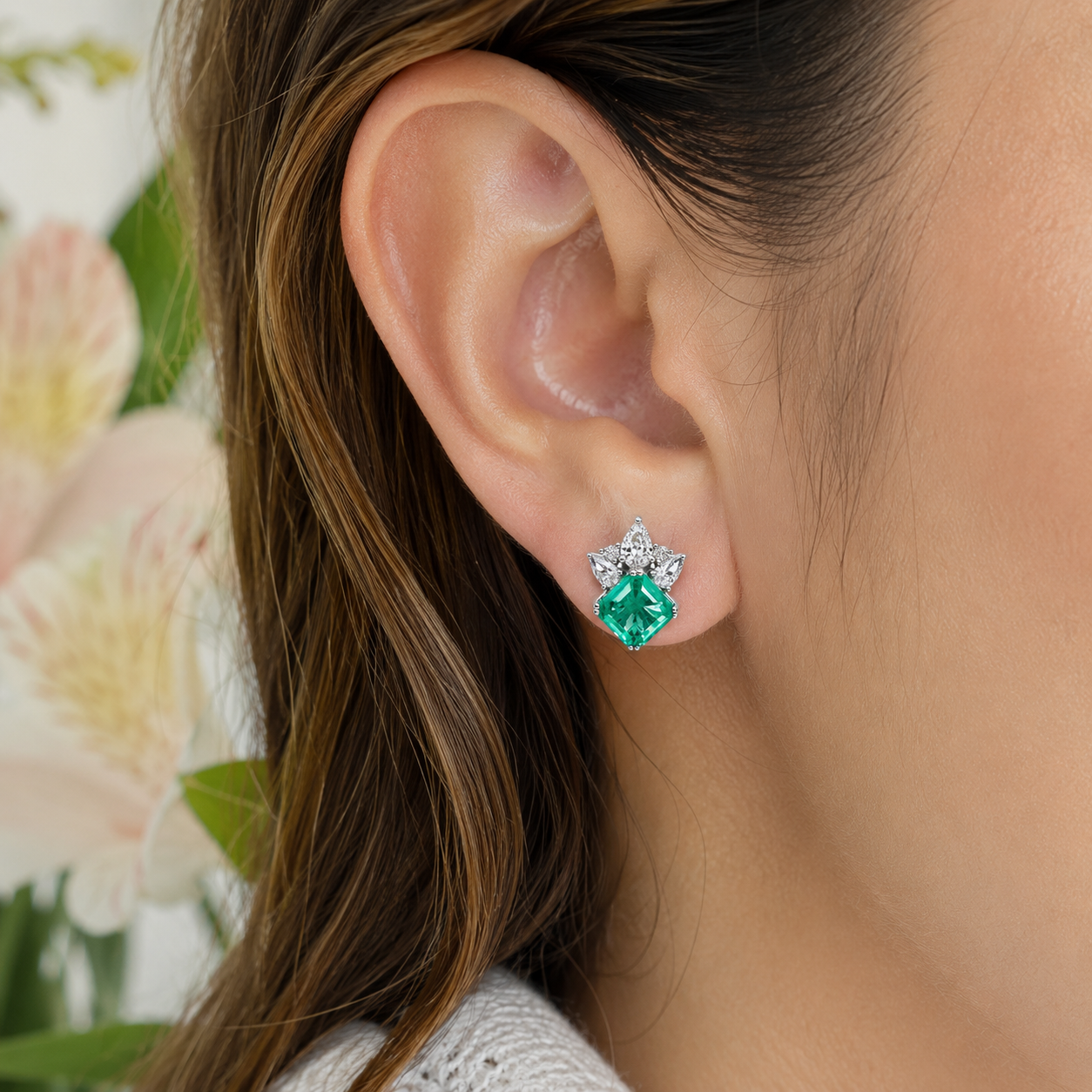 Arete Cuadro Verde Zirconia Plata Ley 925