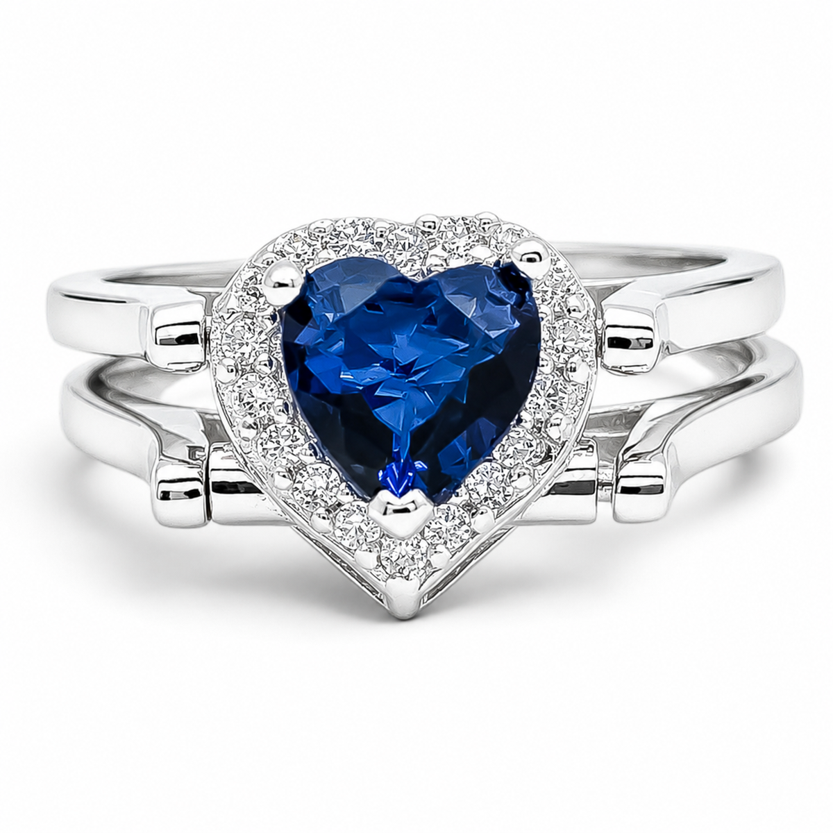 Anillo Doble Vista Corazon Azul Plata Ley 925