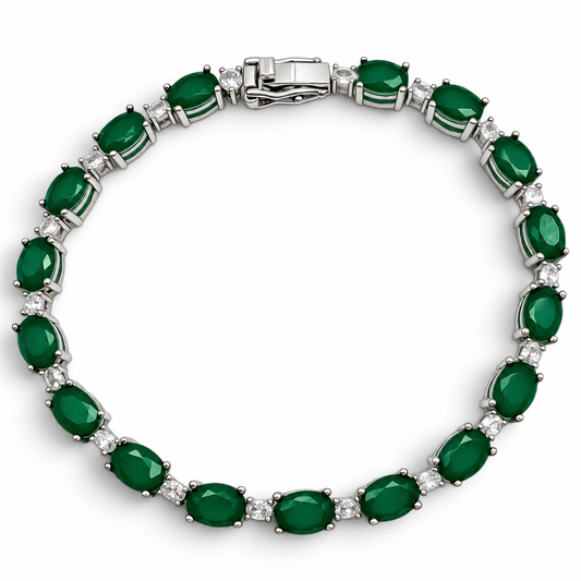 Pulsera Verde Turmalina Zirconia Plata Ley 925