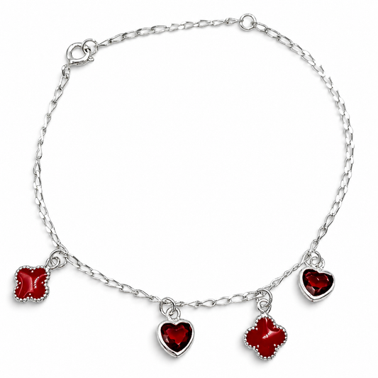 Pulsera Trebol Corazon Plata Ley 925