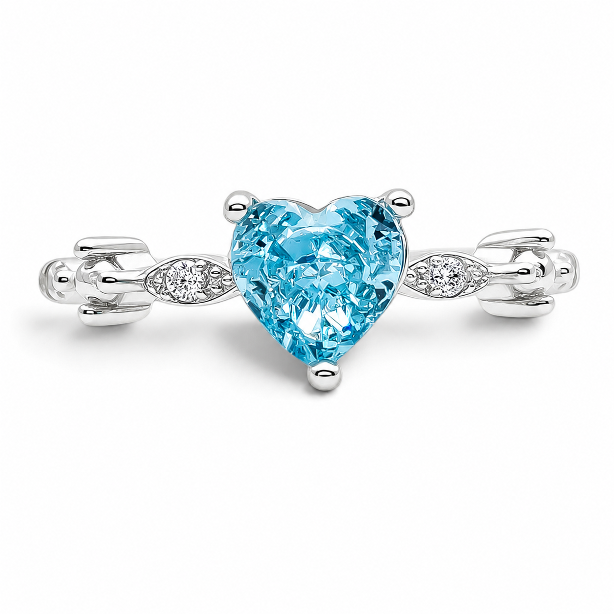 Anillo Corazon Zirconia Azul Plata Ley 925