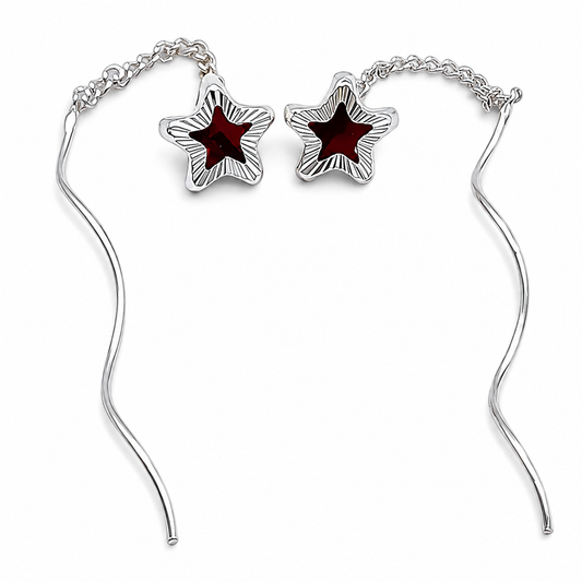 Arete Largo Estrella Rojo Plata Ley 925